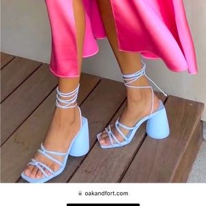 Blue Oak + Fort sandals, baby blue, round heel, laced up. Size 7